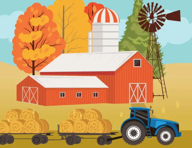 Vector illustration of Autumn Farm Scene