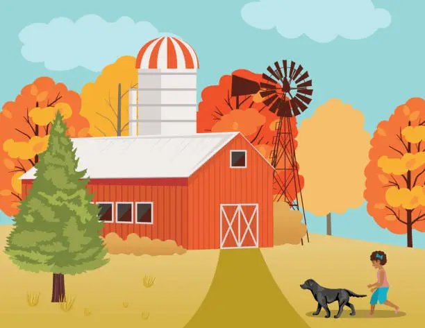 Vector illustration of Autumn Farm Scene