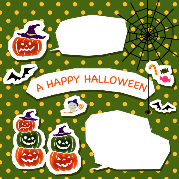 ilustrações, clipart, desenhos animados e ícones de abóbora de halloween e bolha de fala. - monster set pattern green