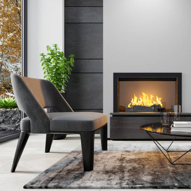 istock Modern minimalist apartment interior living room with fireplace 1273394438