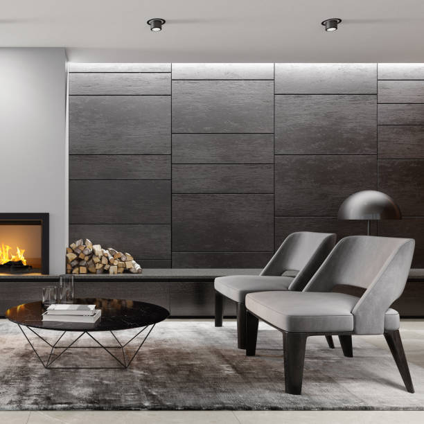 istock Modern minimalist apartment interior living room with fireplace 1273394564