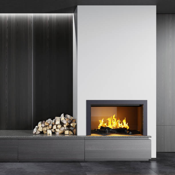 istock Modern minimalist apartment interior living room with fireplace 1273395200