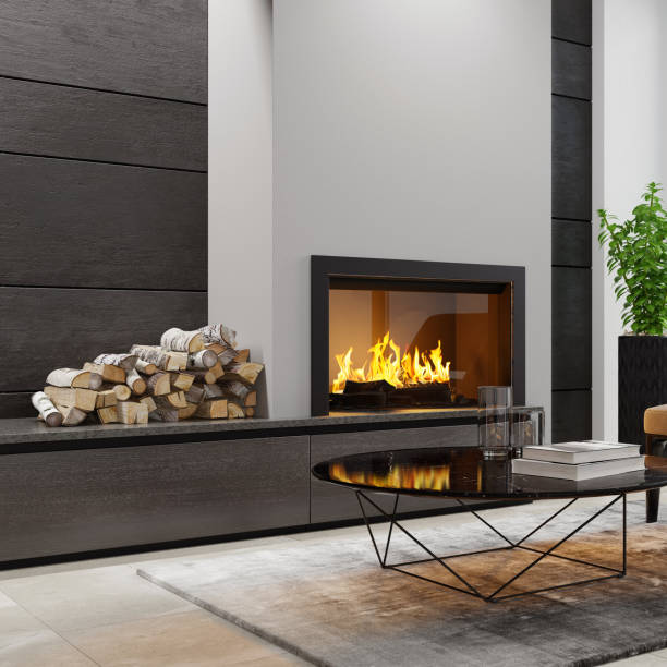 istock Modern minimalist apartment interior living room with fireplace 1273395278