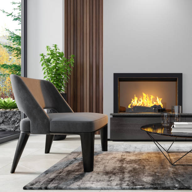 istock Modern minimalist apartment interior living room with fireplace 1273395473
