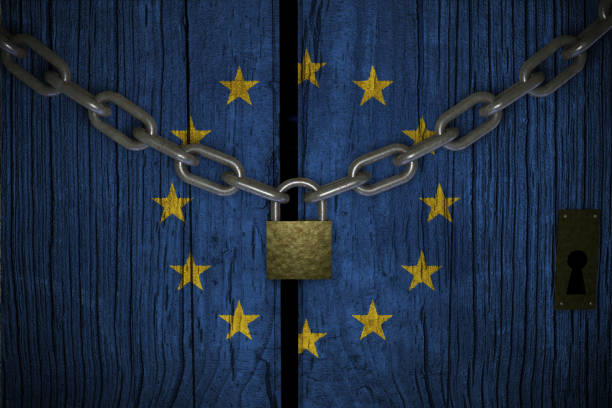istock Conceptual composition on lockdown for quarantine for the covid-19 coronavirus EUROPEAN UNION confinement 3d render. 1273398221