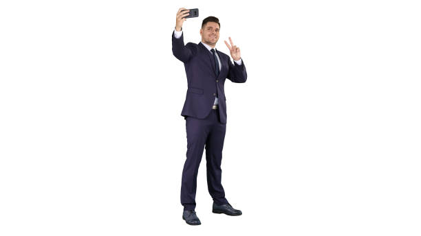 istock Business man taking selfie on white background 1273398928