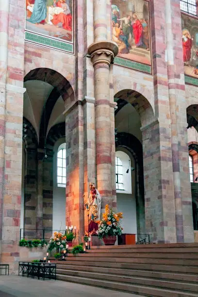 Interior view of the The Imperial Cathedral Basilica of the Assumption and St Stephen which is the seat of the Roman Catholic Bishop of Speyer, Gernamy