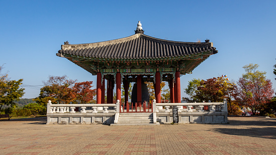 Peace Bell Temple at the Korean DMZ on a sunny autumn or fall morning, South Korea