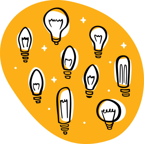 illustrazioni stock, clip art, cartoni animati e icone di tendenza di doodle a lampadina - light bulb inspiration ideas inks on paper