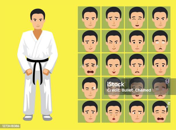 Manga Style Sport Taekwondo Cartoon Character Emotions Stock Illustration -  Download Image Now - iStock