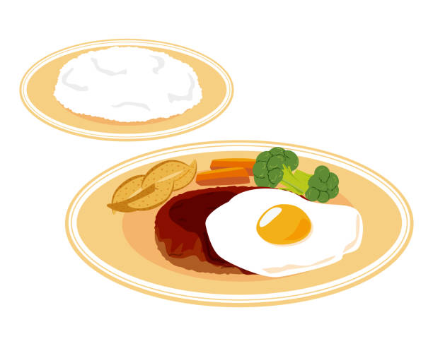 Vector illustration of hamburger steak with fried egg . Vector illustration of hamburger steak with fried egg . salisbury steak stock illustrations