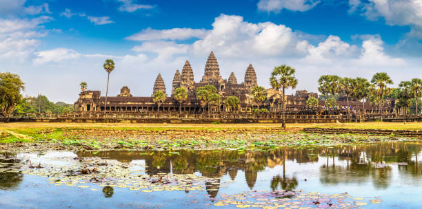 Angkor Wat temple in Cambodia Panorama of Angkor Wat temple in Siem Reap, Cambodia in a summer day siem reap stock pictures, royalty-free photos & images