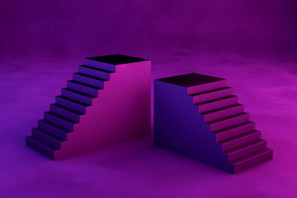 istock 3D Abstract Minimal Stairs, Ladder, Podium, Neon Lightning 1273425750