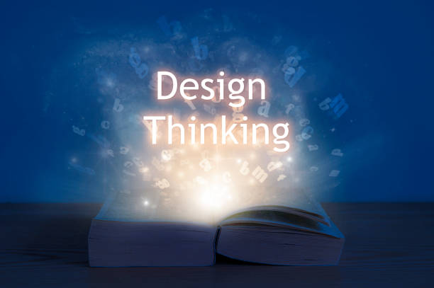 istock Design thinking, education concept. Light coming from open book with words design thinking. 1273430437