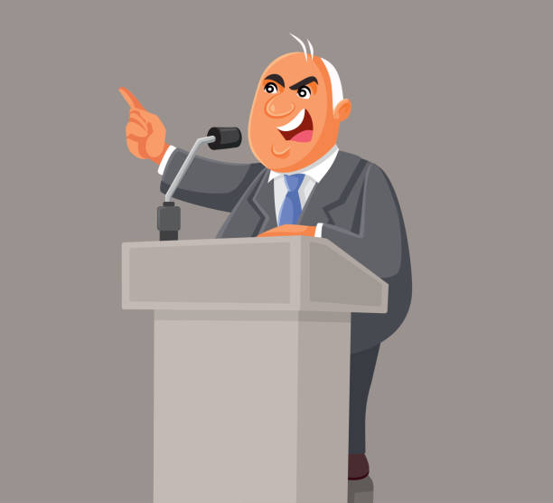 ilustrações de stock, clip art, desenhos animados e ícones de politician speaking on the podium at the microphone - president men cartoon old