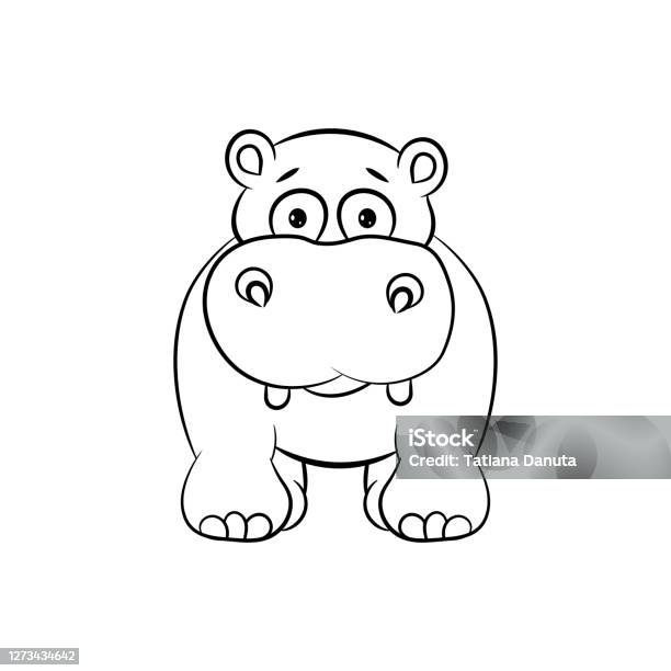 Ilustración de Dibujo Lindo Hipopótamo Ilustración De Arte De Línea Para  Colorear Libro Divertido Bebé Hipopótamo De Dibujos Animados Se Puede  Utilizar Para La Impresión De La Camiseta Los Niños Usan Diseño