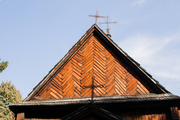 an old wooden church in the forest