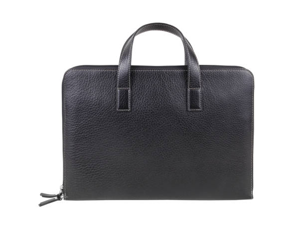 istock Business bag or case in black leather. Isolated on white 1273436468