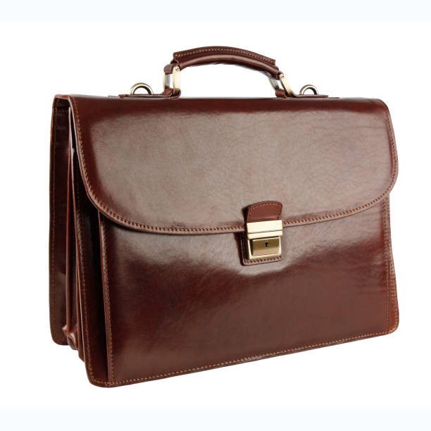 istock Business bag or case in brown leather isolated on white 1273436472
