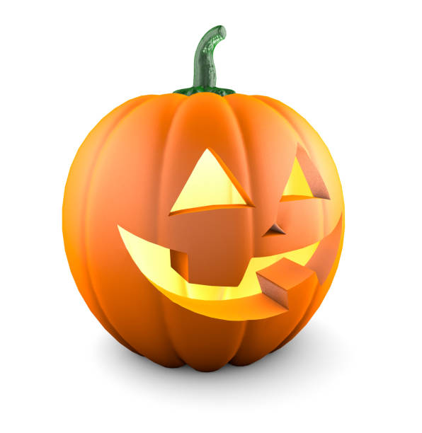 istock Halloween pumpkin. Smiling funny face. Isolated on white background. 3d render 1273444782