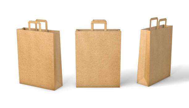 istock Craft paper bag. Mockup with craft paper handle isolated on white background. 3d render 1273444796