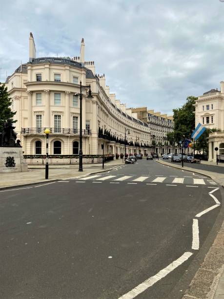 Belgrave Square, Belgravia, London London, United Kingdom - July 13 2020: Belgrave Square, Belgravia street view, daytime royal albert hall stock pictures, royalty-free photos & images