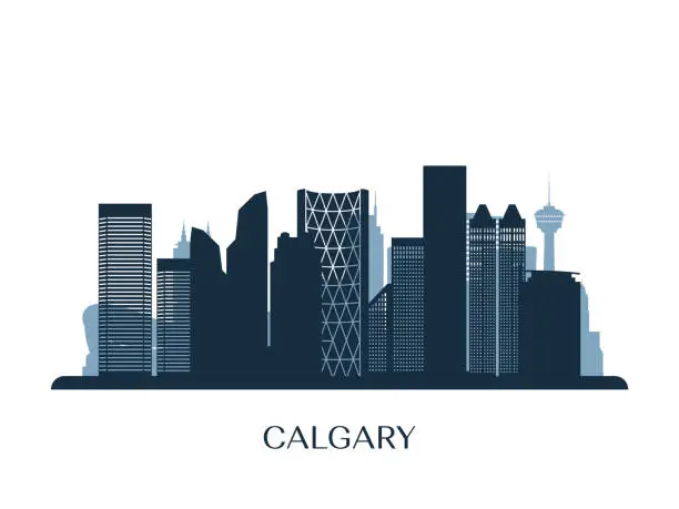 Vector illustration of Calgary skyline, monochrome silhouette. Vector illustration.