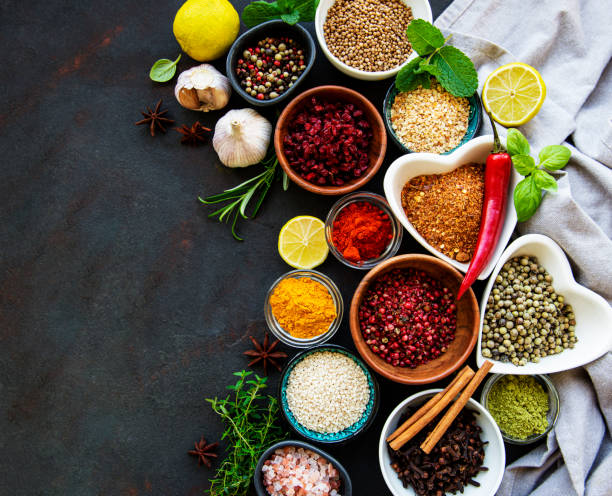 istock Various spices in a bowls on a black 1273446962