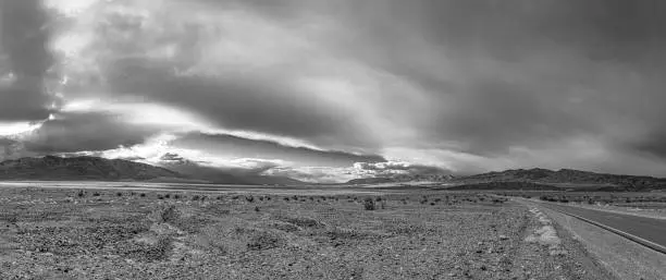 panorama of death valley desert with spectacular sky