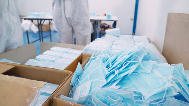 istock Face mask production line in modern factory 1273460719