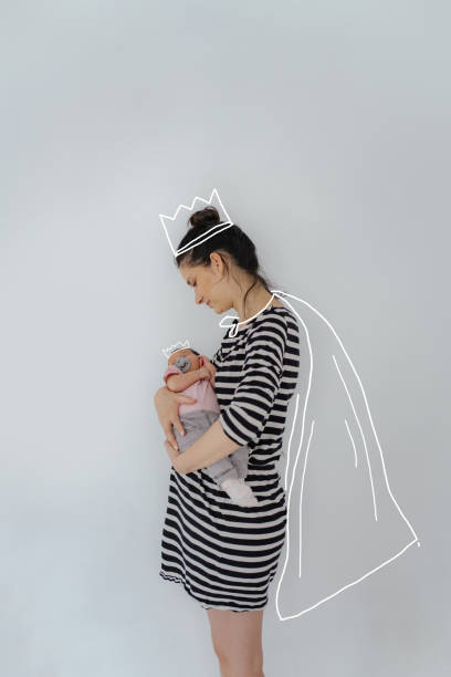 A princess and a Queen Photo of little baby girl and her mom, with a doodle showing them as a princess and as a queen. Baby was born by caesarian section. queen royal person photos stock pictures, royalty-free photos & images