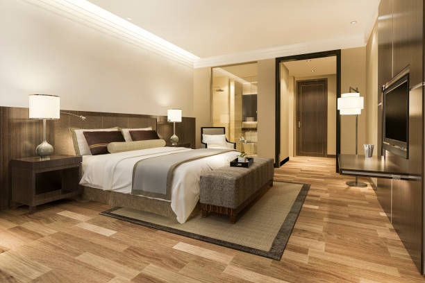 istock 3d rendering modern luxury bedroom suite and bathroom 1273462261