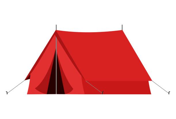 ilustraciones, imágenes clip art, dibujos animados e iconos de stock de tienda turística de camping rojo en viajes al aire libre en estilo plano sobre fondo blanco. ilustración vectorial para turismo de naturaleza, viaje, aventura. - tent camping dome tent single object