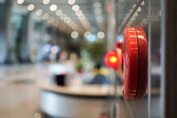 istock Alarm bells and warning lights for avoiding fire. In public areas. The object is on the right. 1273465741