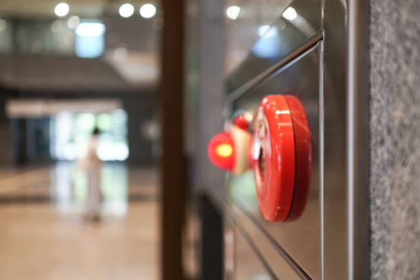 istock Alarm bells and warning lights for avoiding fire. In public areas. The object is on the right. 1273465762