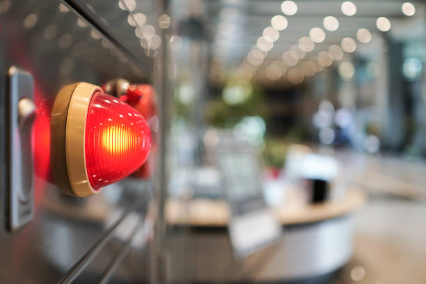 istock Alarm bells and warning lights for avoiding fire. In public areas. The object is on the left. 1273465777