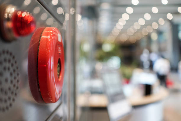 istock Alarm bells and warning lights for avoiding fire. In public areas. The object is on the left. 1273465783