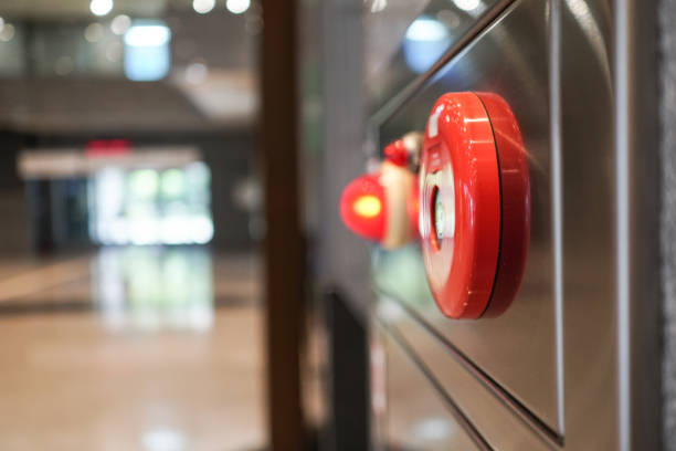 istock Alarm bells and warning lights for avoiding fire. In public areas. The object is on the right. 1273465794