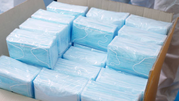 istock Face mask production line in modern factory 1273467990