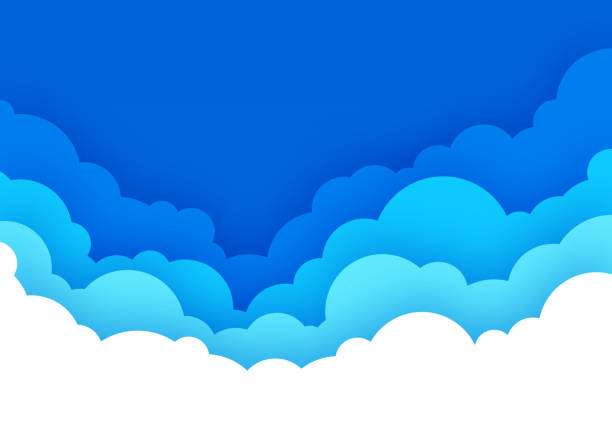 ilustraciones, imágenes clip art, dibujos animados e iconos de stock de paisaje en el nube con fondo de dibujos animados de cielo azul - white green colors paper