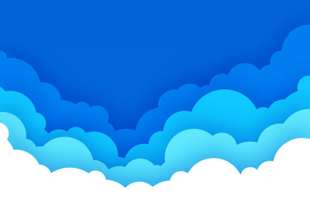 cloudscape z blue sky cartoon tło - white green colors paper stock illustrations
