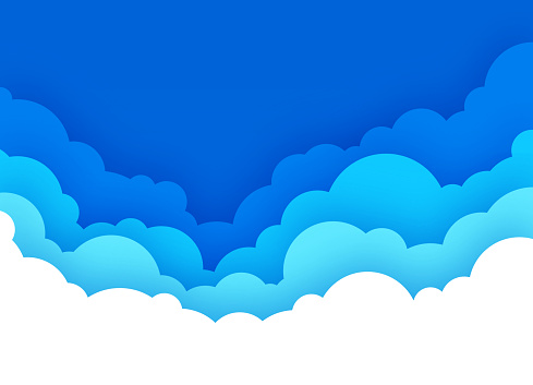 Cloudscape with blue sky fluffy clouds cartoon background.