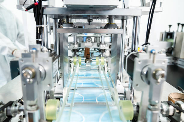 istock Face mask production line in modern factory 1273479603