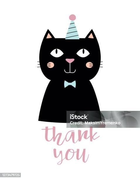 Kartu Ucapan Dengan Kucing Hitam Terisolasi Di Atas Putih Ilustrasi