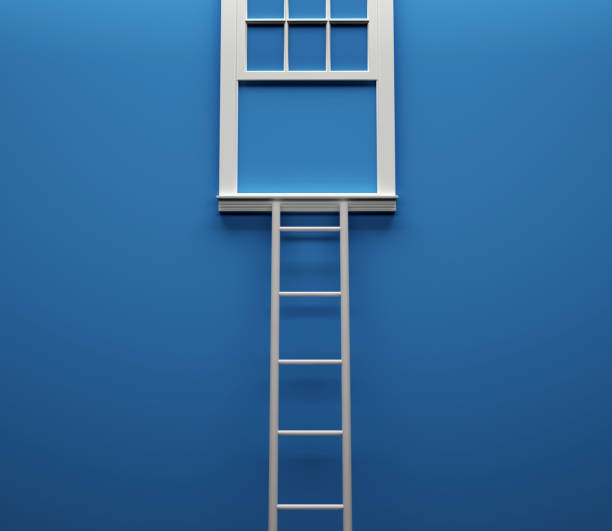 Ladder on color background and window