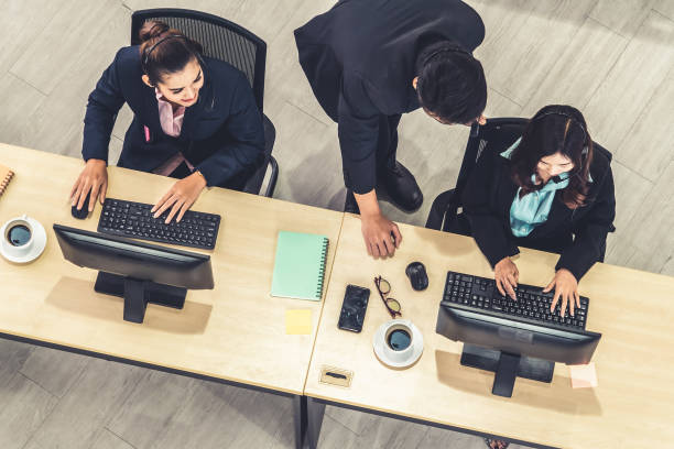 istock Business people wearing headset shot from top view 1273480494