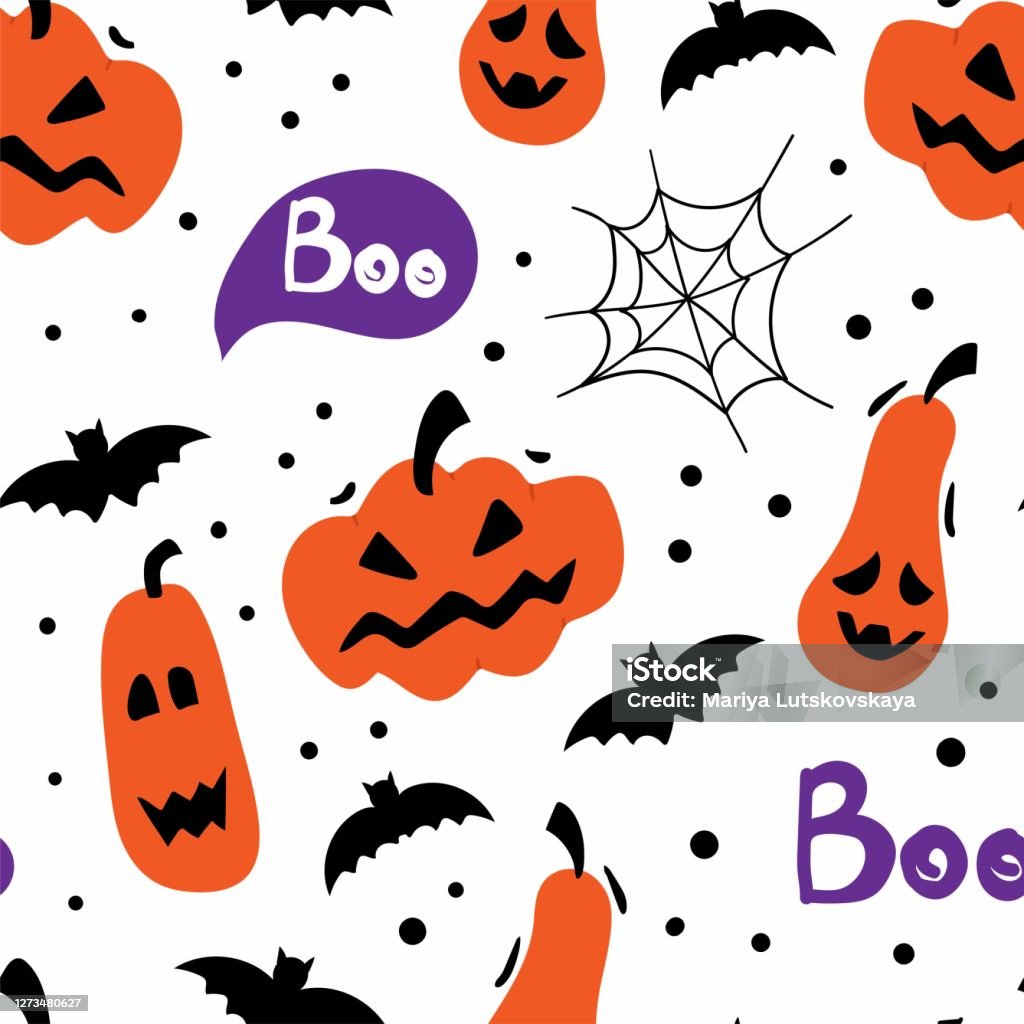 Vetores de Halloween Plano Padrão Perfeito Abóbora E Morcego De Férias De  Terror Texto Boo E Spiderweb Doodle Desenho Criativo De Desenho Têxtil  Embalagem Textura Vetorial De Papel De Parede No Fundo