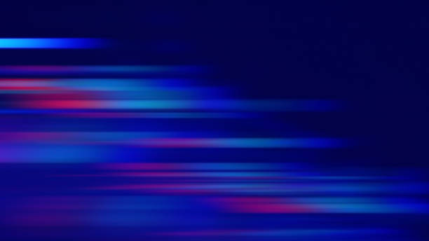 abstract futuristic speed blurred motion background led light blue red neon striped pattern technology energy cable tube texture dark vibrant fluorescent color 16x9 format - led pattern in a row blue foto e immagini stock