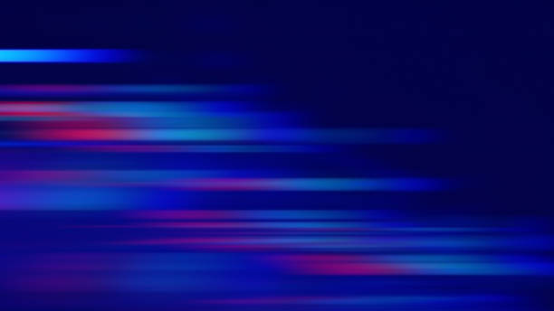 抽象的な未来的なスピードブラー動き背景ledライトブルーレッドネオンストライプパターン技術エネルギーケーブルチューブテクスチャダーク鮮やかな蛍光色16x9フォーマット - led pattern in a row blue ストックフォトと画像