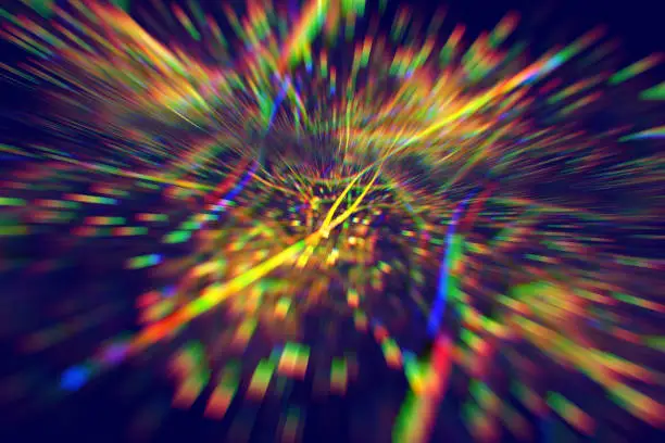 Photo of Exploding Abstract Rainbow Neon Light Colorful Beam Blurred Motion Speed Pattern Fantasy Variation Background